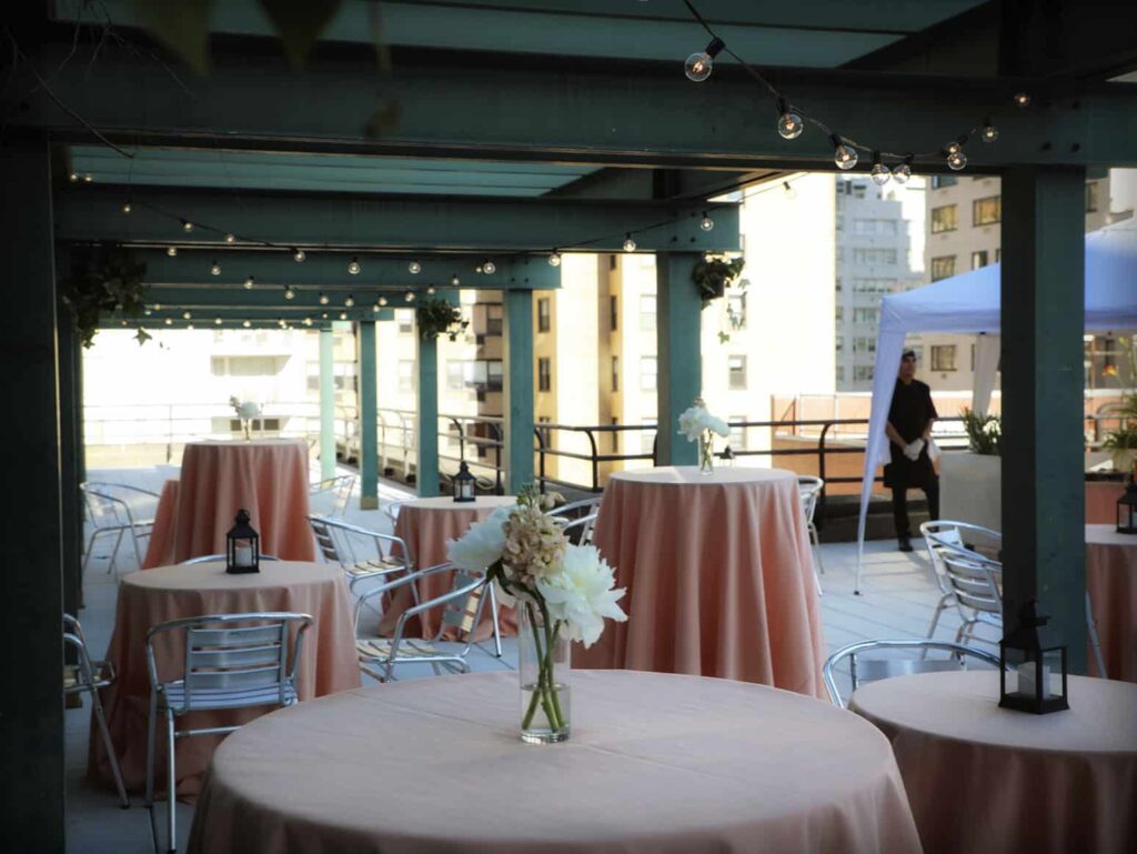 photo showing Hunter College's charming outdoor event venues with panoramic views of the Manhattan skyline