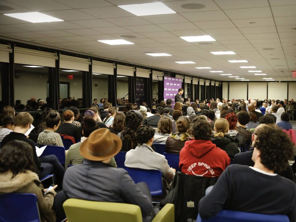 photo showing a conference event held at the Faculty dining room on Hunter College's main campus