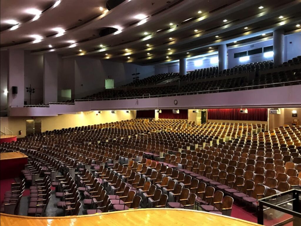 a photo promoting Hunter College's large event venues at Assembly Hall on Manhattan's Upper East Side campus
