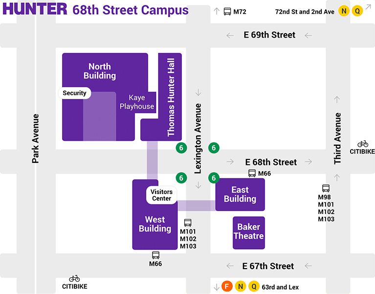 map image of Hunter College's main campus on 68th Street