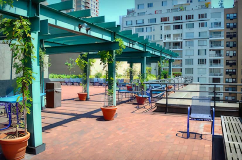photo promoting Hunter College's outdoor rooftop and terraces venues featuring magnificent views of the Manhattan skyline