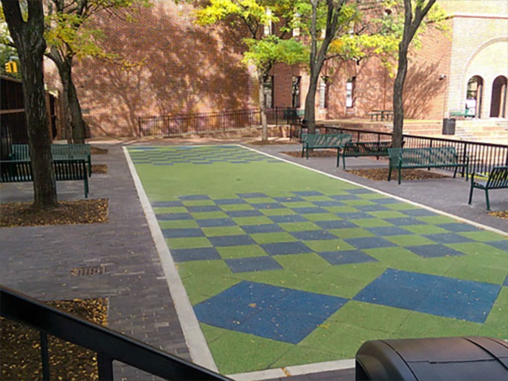 photo showing one of Hunter College's open air outdoor venues for hosting student events, social gatherings, or outdoor celebrations in NYC